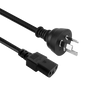Side angled view of the 3-metre heavy-duty black power cord, showing the IEC-C13 and Australian 3-pin ends. Side angled view of the 3-metre heavy-duty black power cord, showing the IEC-C13 and Australian 3-pin ends.