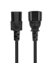 Top front view of the 1m power jumper cable with both IEC-C13 and IEC-C14 ends visible. Top front view of the 1m power jumper cable with both IEC-C13 and IEC-C14 ends visible.