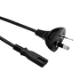 Side angled view of the 1-metre black power cord, showing the IEC-C7 "Figure-8" connector and the Australian 2-pin mains plug.