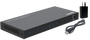 The HDMI splitter shown with its power supply unit and USB cable.