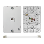 A composite image showing the front and back of the white wall phone bracket. A composite image showing the front and back of the white wall phone bracket.