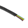 A close-up cross-section of the black 6-core flat multi-purpose cable, showing the six internal stranded conductors.