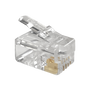 A side profile of the top of the transparent RJ11 4P4C modular plug.