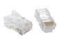 A close-up view of two RJ45 modular plugs, one showing the top and the other showing the gold-plated contacts on the underside.