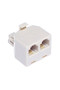 Side angled view of the RJ45 network double adaptor, showing the single male plug and two female 8P8C sockets.
