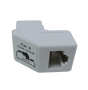 A front view of the white Cat6 right-angle keystone coupler, showing the front RJ45 sockets.