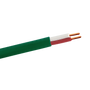 A close-up of the green heavy-duty intercom cable, showing the two internal solid copper conductors with their PE insulation. A close-up of the green heavy-duty intercom cable, showing the two internal solid copper conductors with their PE insulation.