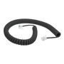 A side view of the 3-metre black-coloured coiled telephone handset cord for Ericsson phones.