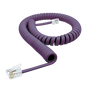 An alternative side view of the coiled grape handset cord, showing the long tails.