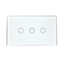 A direct front-on view of the 3-gang touch light switch, showing the three circular touch points.