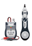 An upright front view of the 3-in-1 cable tester, showing the main unit and the tracer probe. An upright front view of the 3-in-1 cable tester, showing the main unit and the tracer probe.