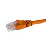 Close-up profile of the RJ45 connector and Orange jacket on a 20m Datamaster Cat6 U/UTP patch cable.