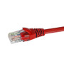 Close-up profile of the RJ45 connector and Red jacket on a 20m Datamaster Cat6 U/UTP patch cable.