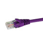 Close-up profile of the RJ45 connector and Purple jacket on a 1m Datamaster Cat6 U/UTP patch cable.