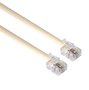 A side angle view of the ultra-short 150mm telephone line cord, showing the RJ11 plugs at each end. A side angle view of the ultra-short 150mm telephone line cord, showing the RJ11 plugs at each end.