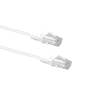 Profile view of the snagless boot on a 0.25m White Datamaster slim Cat6 patch cable, highlighting its ultra-thin design.