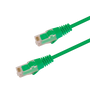 Underside view of the RJ45 connector on a 0.5m Green slim Cat6 cable, showing the flexible, protected locking tab.