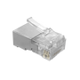 A top-down view of the half-shielded RJ45 modular plug, showing the locking tab mechanism.