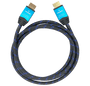 A top-down view of the 10-metre braided HDMI cable, coiled to show both gold-plated ends. A top-down view of the 10-metre braided HDMI cable, coiled to show both gold-plated ends.