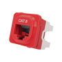 A side profile of the red Cat6 IDC data jack showing the RJ45 socket.