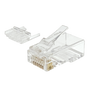 A profile view of the Cat6 plug, clearly showing the two separate components: the main body and the load bar.