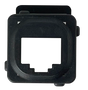 A top-down front view of the black bezel adaptor with a keystone socket visible.