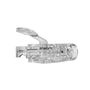 A side view of a transparent RJ45 boot, showing the protected snagless hood over the clip area.