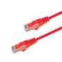 Underside view of the RJ45 connector on a 0.25m Red slim Cat6 cable, showing the flexible, protected locking tab.