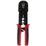 A front view of the universal RJ45 ratchet crimp tool in its closed position.