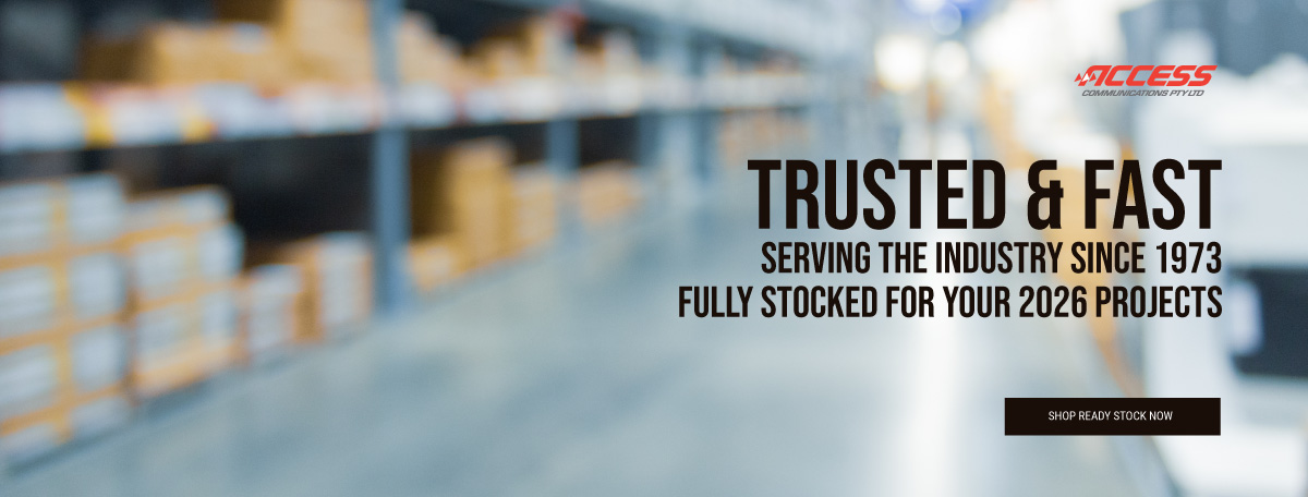 Warehouse inventory of data and telecommunications equipment ready for 2026 projects by Access Communications