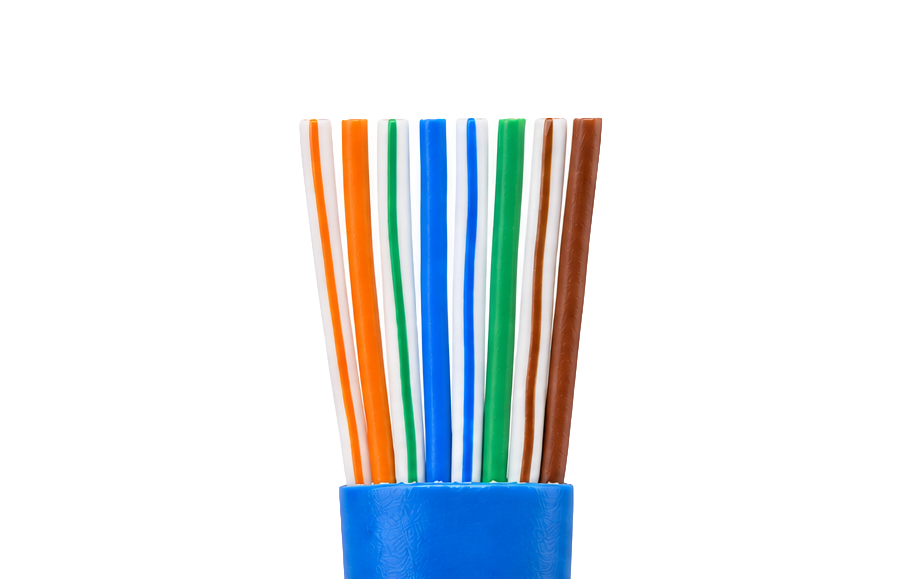 Stripped Cat6 cable with 8 conductors arranged in T568B order