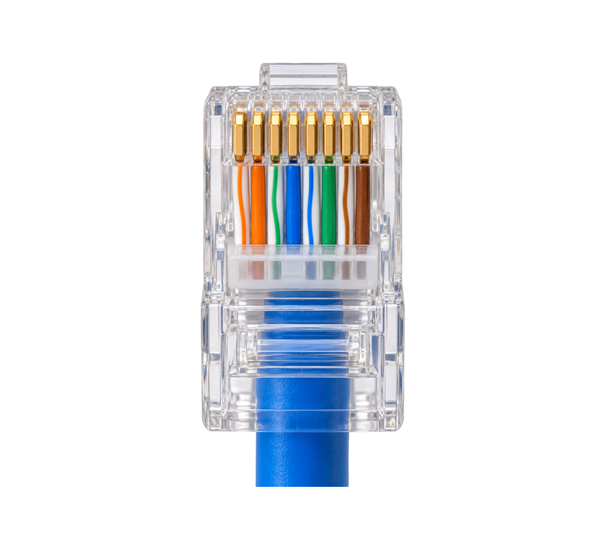 Load bar and cable inserted into the RJ45 plug body, ready to crimp