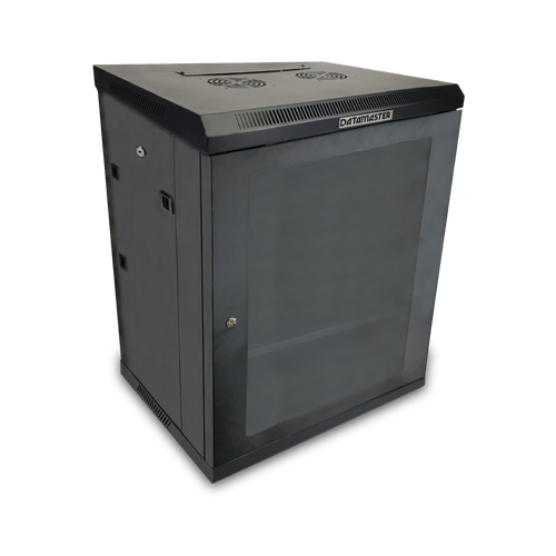 Side-on view showing the full 600mm depth of the 18RU wall mount cabinet.