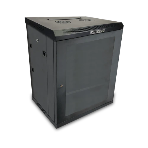 Side-on view showing the full 600mm depth of the 18RU wall mount cabinet.