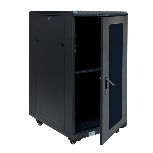 22RU cabinet with the side panel removed to reveal the interior space.