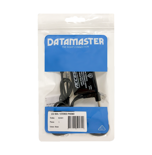 The Line Isolation Unit packaged in its branded Datamaster hang-sell bag.