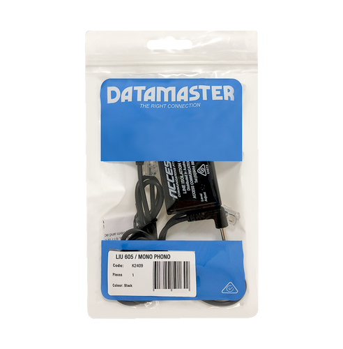 The Line Isolation Unit packaged in its branded Datamaster hang-sell bag.