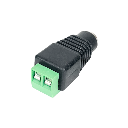 A rear view of the female DC screw terminal socket.