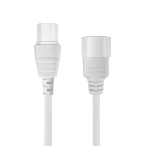 A direct front-on view of the 3-pin IEC-C14 male plug and the IEC-C15 female connector.