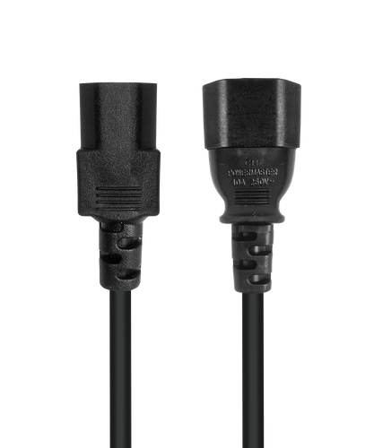 Top front view of the 1m power jumper cable with both IEC-C13 and IEC-C14 ends visible.