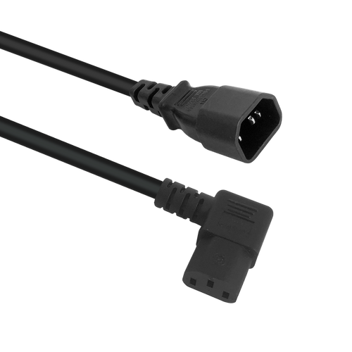 A reversed side angled view of the 2m black power jumper cable, showing the robust moulded plugs.