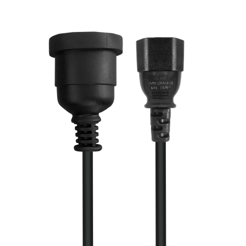 Top-down view of the versatile C14 to AU socket power adaptor.