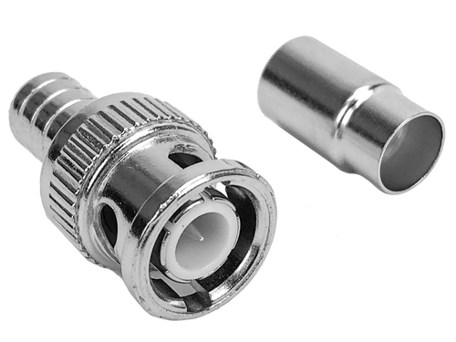 Silver BNC male crimp connector, 2-piece design, for RG59/U coaxial cables