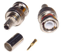 Silver BNC male crimp connector, 3-piece design, for RG59/U coaxial cables