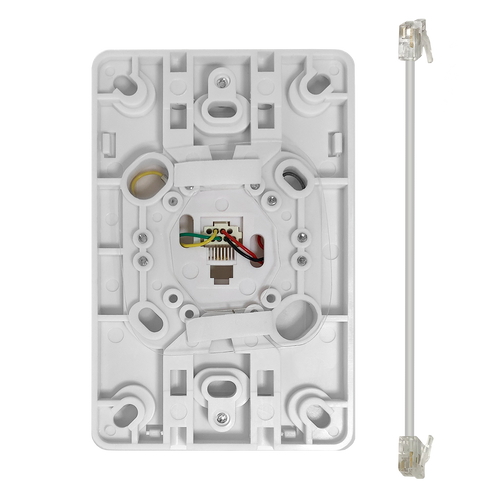 Rear view of the white wall phone mounting bracket.