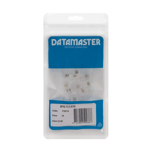 The 20-pack of RJ12 modular plugs in its branded Datamaster hang-sell packaging.