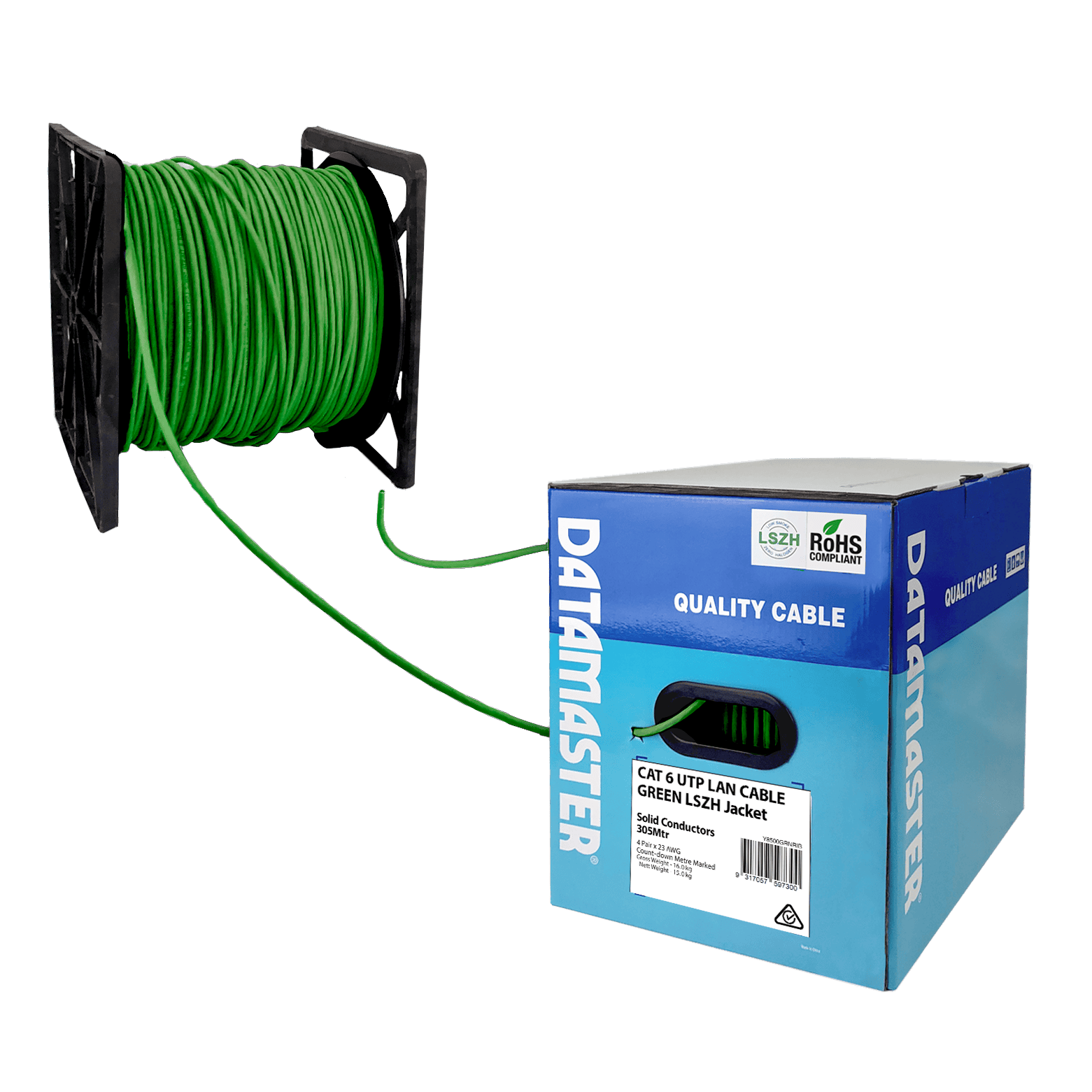 Cat6 Solid UTP LSZH Network Cable - 305m Reel-in-Box Green