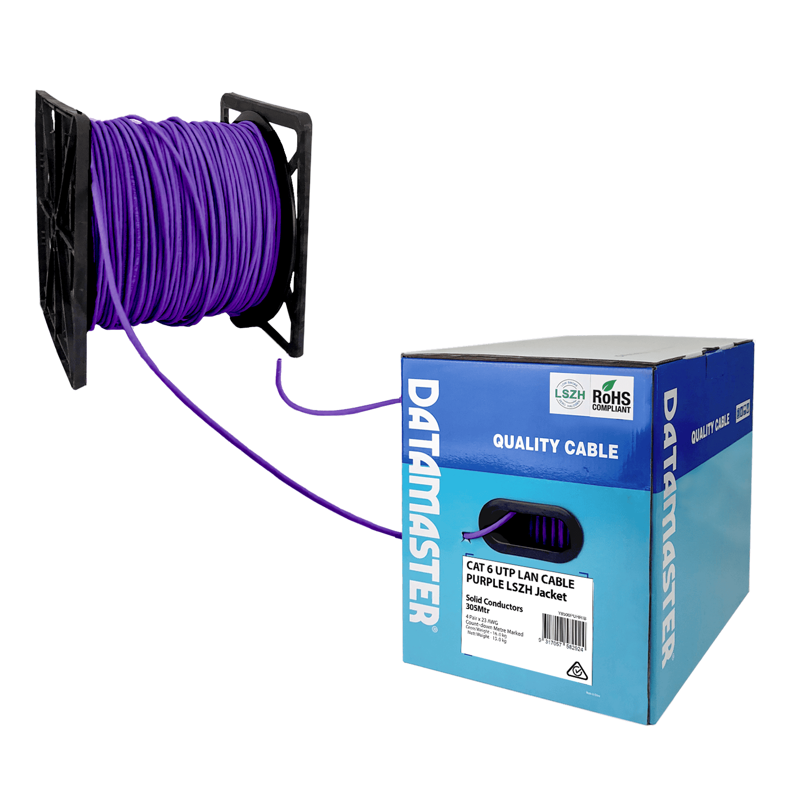 Cat6 Solid UTP LSZH Network Cable - 305m Reel-in-Box Purple