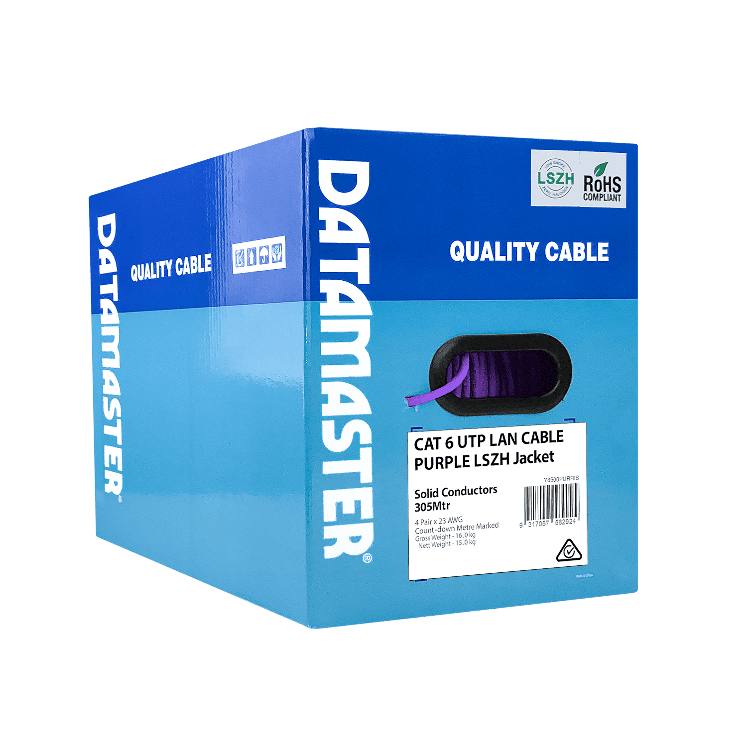 Cat6 Solid UTP LSZH Network Cable - 305m Reel-in-Box Purple