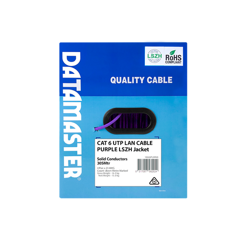 Front view of the Datamaster® Cat6 Reel-in-Box with clear product branding.